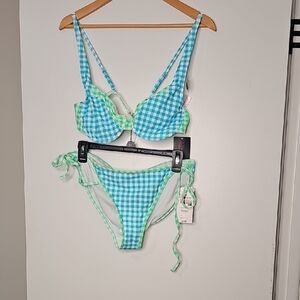 No Boundaries Blue and Green Gingham Bikini